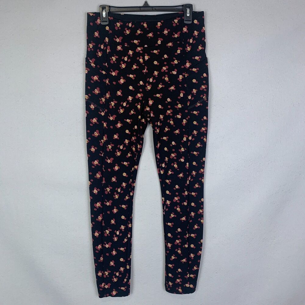 Cabi Womens Leggings Medium Black Pink Floral Print High Rise Stretch Yoga Pants